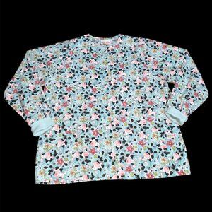 UA Scrub Shirt Jacket Medium Mint Green Cow Lover Farm Floral Flower Long Sleeve